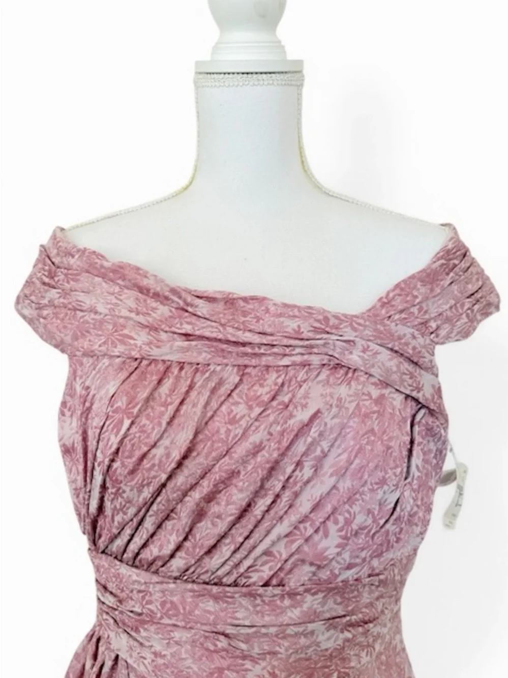 Kay Unger New York Off-the-Shoulder Pleated Floral Jacquard Dress - Pink Size 12 - Picture 3 of 16